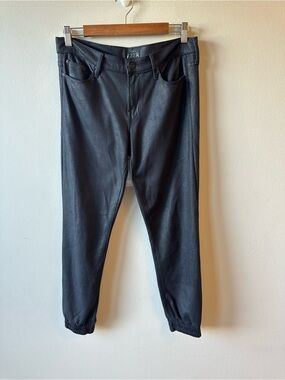 MOTHER Slim Black Coated Jogger Pants